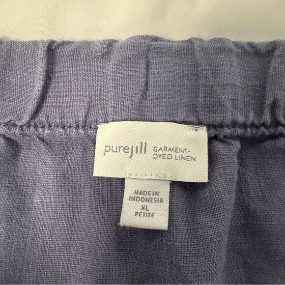 Pure J Jill Linen Cropped Pant Elastic Waist Size XL Petite Pockets Blue Relaxed - Picture 7 of 8
